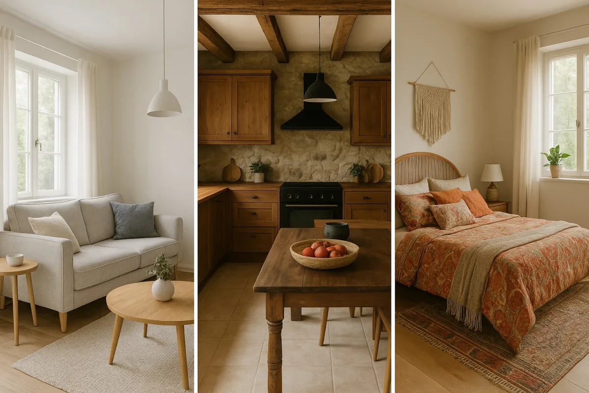 3 imágenes de distintas estancias de un hogar, que podría ser tu próximo hospedaje a través del intercambio de casas de Home Exchange