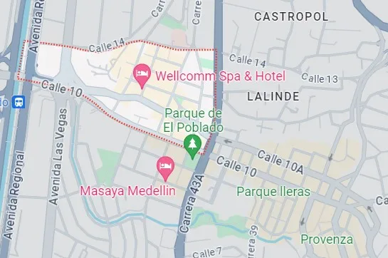 Mapa que muestra el barrio de Manila, en Medellín
